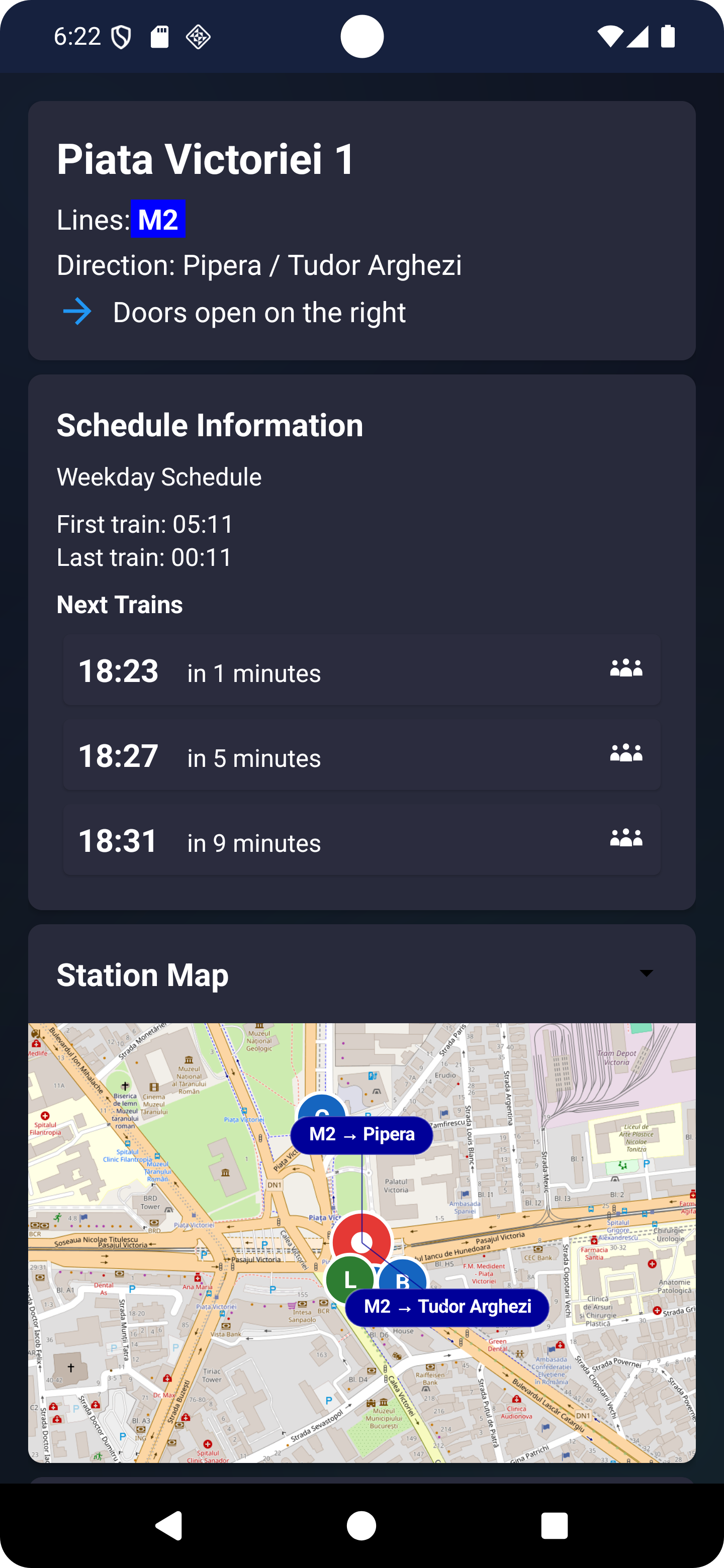Ecran cu detalii despre stație
