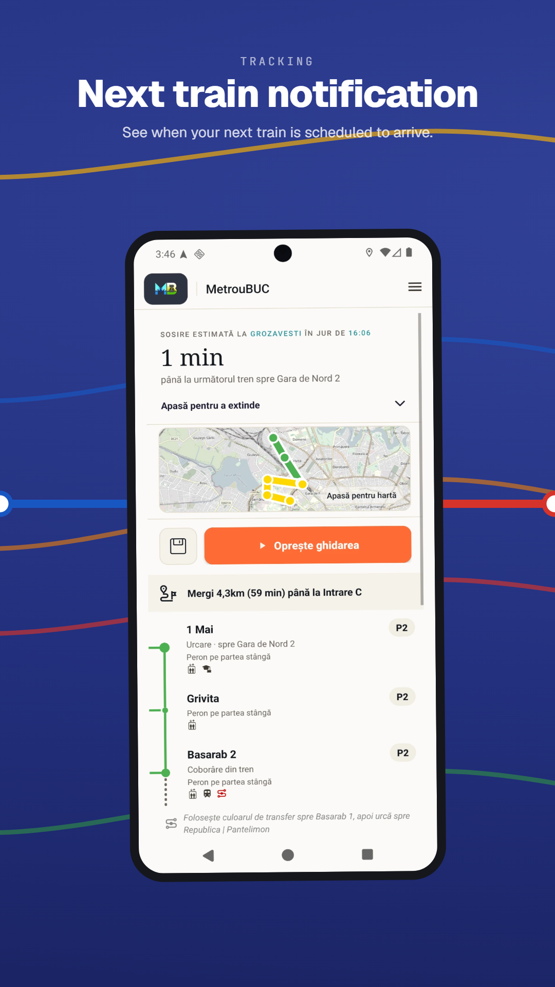 Notificare pentru următorul tren